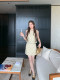 ຫນ້າທໍາອິດ Summer Tencel ແບບຝຣັ່ງ Socialite ດອກ sequin ເສື້ອຢືດແຂນບໍ່ມີແຂນ + ຊຸດກະໂປງສັ້ນຂອງແມ່ຍິງ Summer