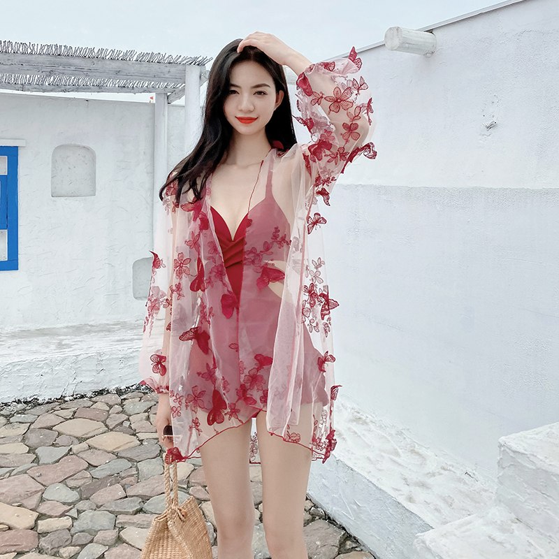 Vido new swimsuit women's conservative display slim cover long sleeves slim fit bikini hooded bikini spa swimsuit