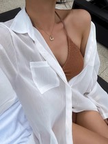 2024 New Internet Celebrity Loose Sun Protection Clothes White Long Sleeve Shirt Beach Skirt Bikini Swimsuit Cardigan Cover Up Women