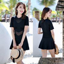 Jinhong new conservative one-piece swimsuit womens belly sexy black permanent clothes thin professional sports large size Swimming skirt