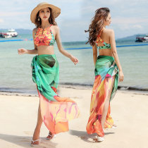 Shuman swimsuit new womens three-piece small fragrant style sexy Bigini skirt blouse small chest split body swimsuit Blue