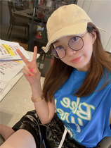 BORAKOO Korea East Gate summer self-retention ~ Blue ~ fluorescent letter drawstring short sleeve t-shirt