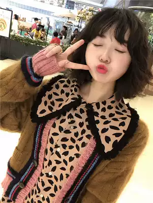 BORAKOO Korea Dongdaemun autumn self-retention~Pink coffee contrast color mink velvet V-neck thickened sweater Knitted cardigan jacket
