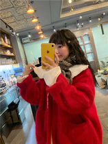 Special BORAKOO Korea East Gate Dai Winter color super red mink velvet V-neck thick loose sweater coat