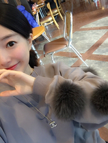 BORAKOO Korea Dongdaemun autumn super love gray fox hair ball thickened brushed sweater