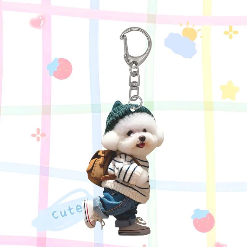 New Creative Cute Teddy Dog Acrylic Keychain Backpack Bag Pendant with a High-End Feel ins