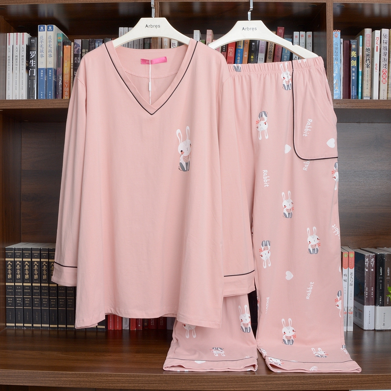 Plus Size Women's Pajamas, Pure Cotton, Long-Sleeved, Thin Style for Spring and Autumn, Home Wear, Extra Large Size, 100kg 150kg , Non-Pilling, Soft