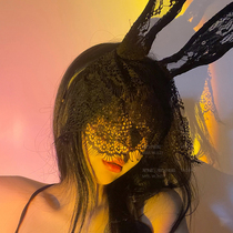 Charm Warning Photo Theorizer Christmas Cos Rabbit Girl Lace Blindfold Perspective Mask Ear Hair Stirrup Hair