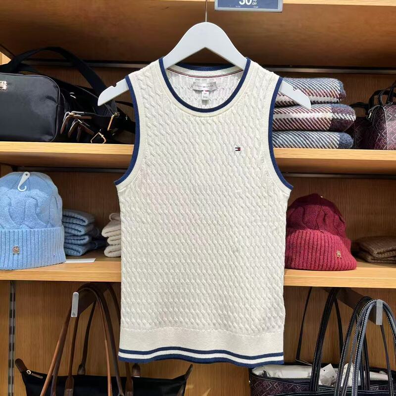 Tommy Hilfiger Tommy Women's Spring & Fall Casual Fashion Versatile Pure Cotton Sleeveless Round Neck Knit Vest