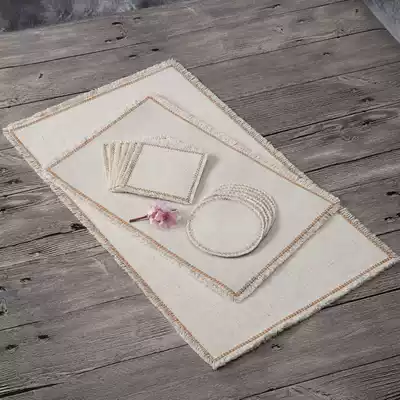 Coarse canvas coaster tea mat combination set can be hand-painted tea cloth table flag cloth city wall grid new dry bubble tea mat curtain