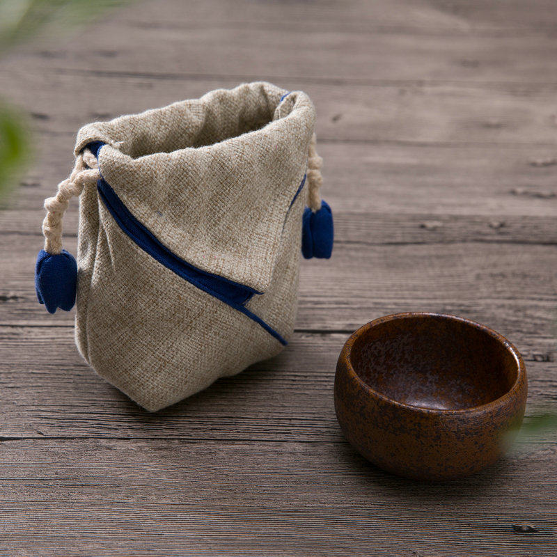 UnCCTV Bamboo Tea Cotton Linen Cup Bag Personal Tasting Cup Drawing Rope Collection Bag One Pot Of Four Cups Purple Sand Tea Set Pot