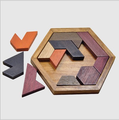 New type wooden hexagonal intellectual geometric puzzle Jigsaw Puzzle Kindergarten Baby Children Building Blocks 7 Qiaqiao Toys