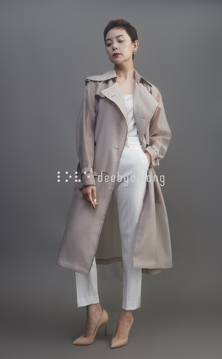 deebydwang early spring new Eugen yarn windbreaker jacket spring and autumn transparent temperament commuter medium and long version