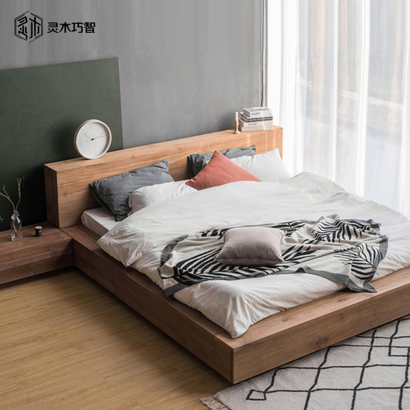 Nordic Solid Wood Bed Day Style Tatami Dwarf Bed White Oak Wood Storage Bed Black Walnuts Wood Folk Sleeping Suspended Bed Customizable-Taobao