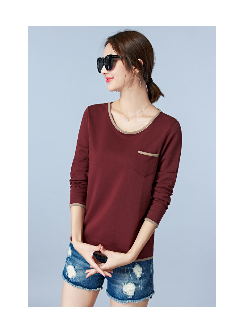 Áo thun dài tay cotton đơn mặc ngoài mặc ngắn tay đẫm máu mùa thu quần áo mùa thu đáy áo mẹ trung niên buông thả áo polo nữ tay lỡ