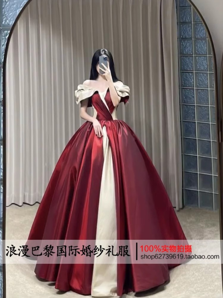 Red elegant evening dress for bride for princess, open shoulders, fitted, tutu skirt Red elegant evening dress for bride for princess, open shoulders, fitted, tutu skirt
