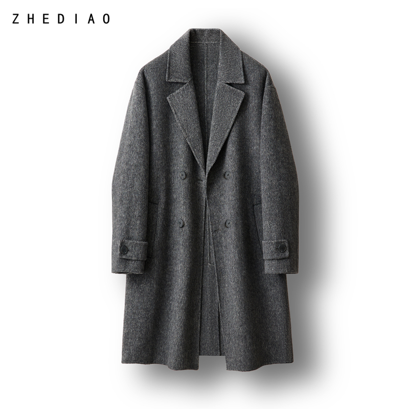 80% Wool Double-Sided Woolen Coat for Men, Mid-Length Winter Suit, Double-Breasted Woolen Korean-Style Trench Coat for Men