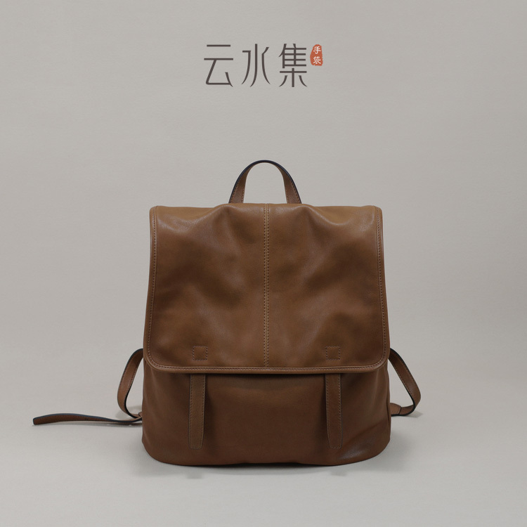 Yunshuiji Women's Bag Vegetable-Tanned Sheepskin Vintage Backpack Vertical Style for Work and Commuting Large Capacity Casual Backpack Soft Leather Yunshuiji Women's Bag Vegetable-Tanned Sheepskin Vintage Backpack Vertical Style for Work and Commuting Large Capacity Casual Backpack Soft Leather