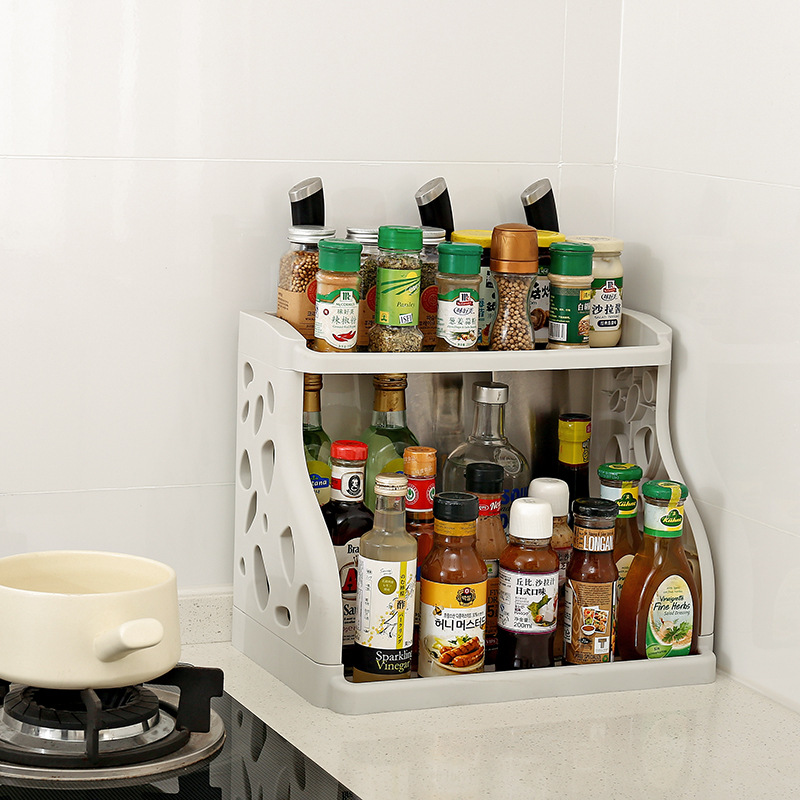 Multi-functional kitchen double-layer storage rack seasoning supplies knife holder storage rack seasoning jar plastic finishing storage rack
