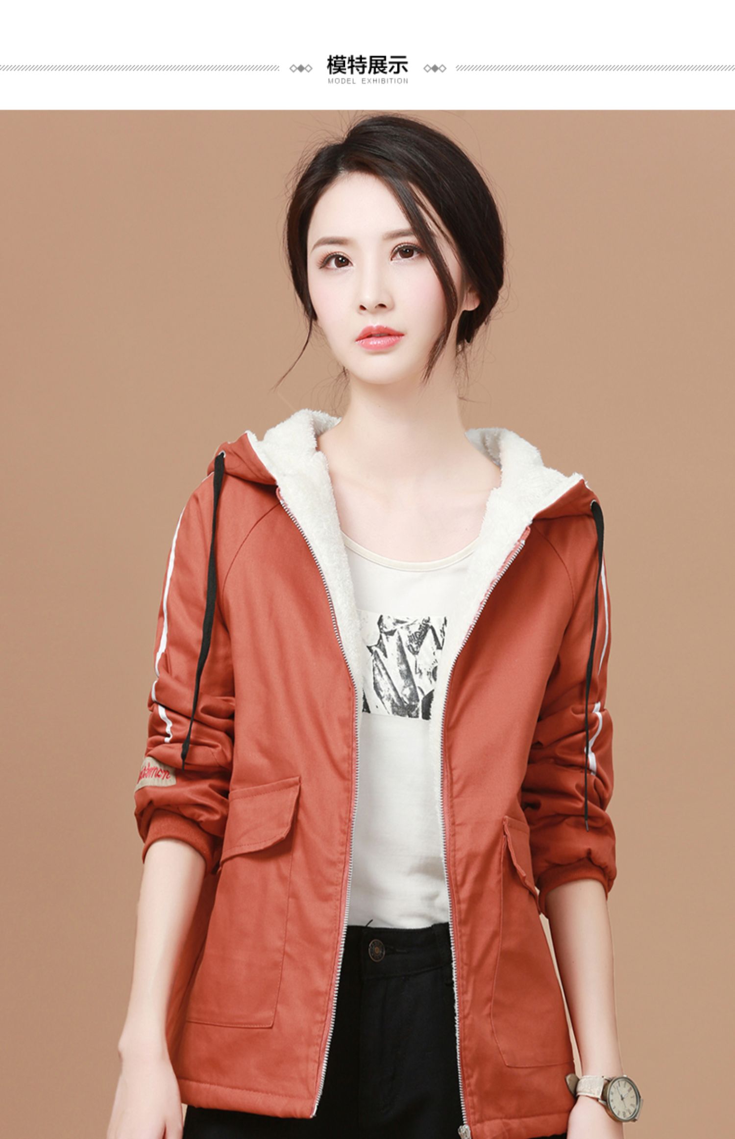 Han Chao nhấn vào mùa đông mới trùm đầu cộng với phụ nữ đệm nhung ngắn đoạn dày giả lông cừu sang trọng áo khoác cotton lỏng - Bông áo khoác phao nữ