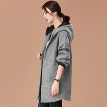 Korean trendy hooded woolen coat mid-length winter thickening 2022 new loose cardigan woolen coat
