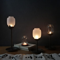 Simple space Candlestick oil lamp retro Zen candle lamp cast iron glass candle holder photography tea props
