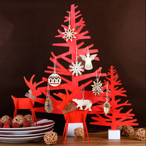 Red Christmas tree Christmas scene decoration Christmas window decoration Nordic flat Christmas tree decoration