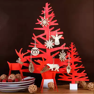 Red Christmas tree Christmas scene decoration Christmas window decoration Nordic plane Christmas tree decoration