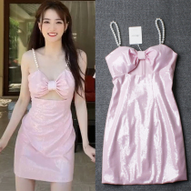 You are fine if you are good even sunny days Xu Lu Tongan clothes bright sheet sexy pearl harnesses pink one-piece dress children Summer