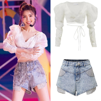 Mao Xiaotong Tongtong Shorts Jacket Denim Shorts Suit Women Summer High Waist 2021 New Shorts Hot Girl