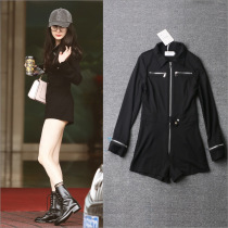 Star Xu Lu Yang Power Tongtong Clothes Black High Waist Tooling Conjoined Pants Woman Spring Autumn And European and American Spring Festival Pants Summer