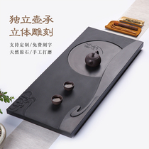 Natural black gold stone tea tray Household simple whole stone tea table Kung fu drainage large stone tea sea tray