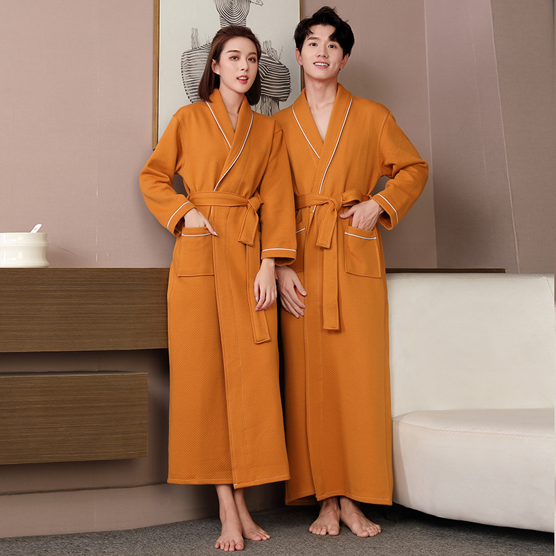 Pure Cotton Bathrobe, Suitable for All Seasons, Extra Long, Medium-Thick, Suitable for Hotels and Beauty Salons, Couple's Bathrobe, Unisex, Absorbent, Quick-Drying Bathrobe