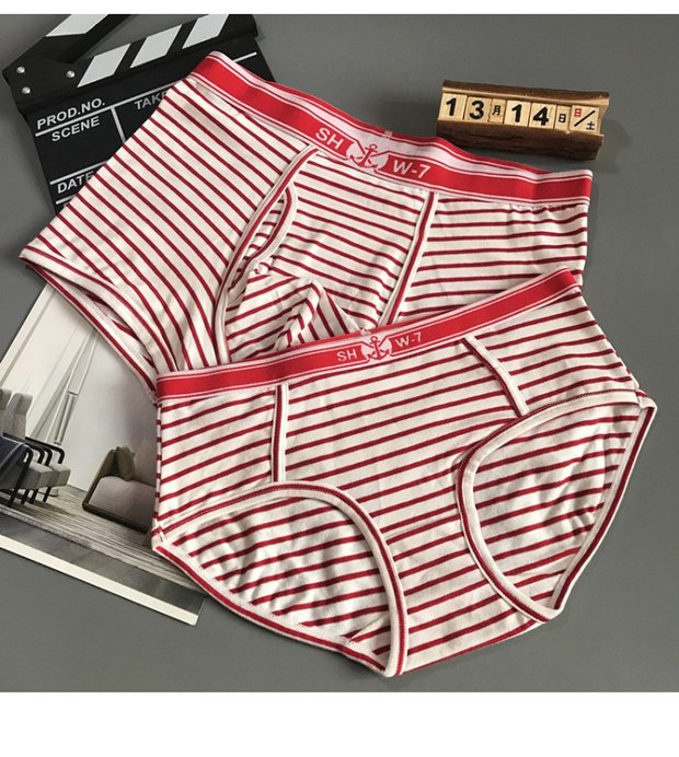 Sáng tạo cá tính cặp đôi đồ lót Phong cách hải quân pinstripe gợi cảm cám dỗ nam võ sĩ nữ tam giác nam và nữ thiết lập đồ lót quần lọt khe