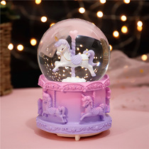 Glowing snow carousel crystal ball ornaments sky city music box music box Christmas gift birthday
