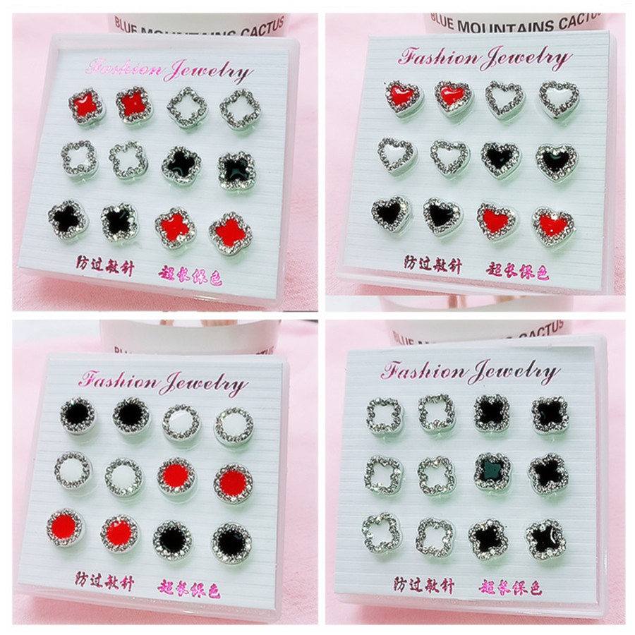 Hypoallergenic four-leaf flower earrings punk style round five-pointed star earrings all-match plastic needle earrings for men and women influx