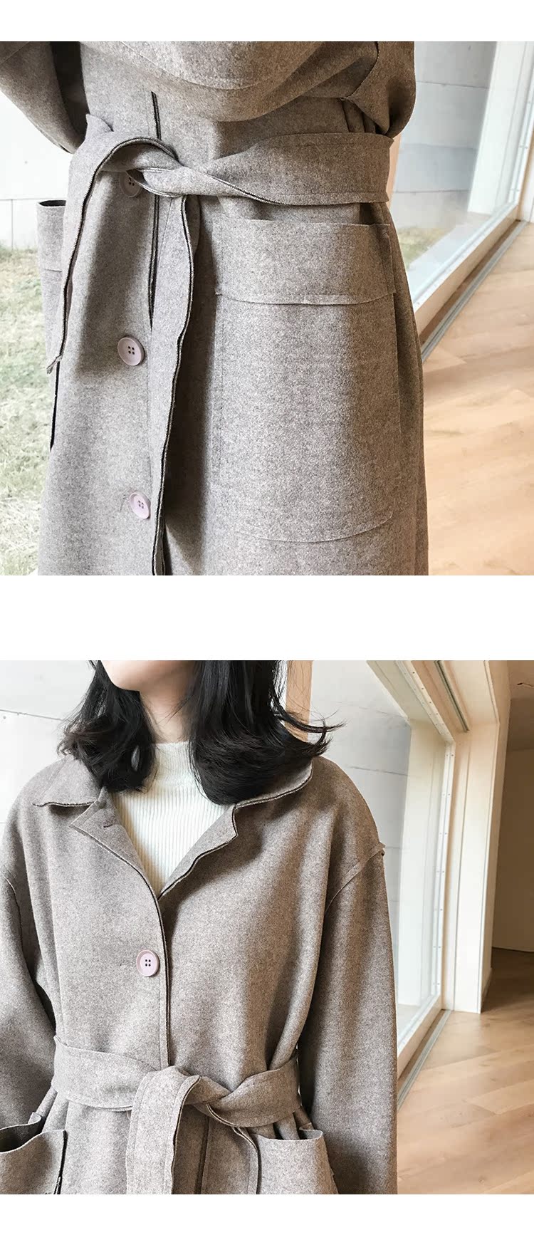 Áo khoác len nữ Hepburn gió 2018 thu đông 2018 phiên bản mới của Hàn Quốc áo thun rộng eo retro hai mặt phổ biến áo khoác dáng dài nữ