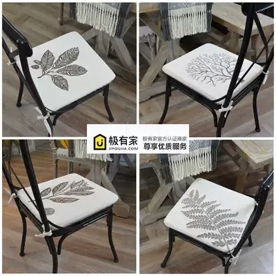 Dining chair cushion cushion American modern simple household cotton linen embroidery tea stool cushion student cushion office cushion non-slip bottom