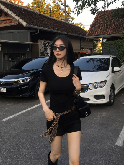 MULVAN 长腿狙击|辣妹高腰修身牛仔短裤女夏季蓝色直筒百搭热裤