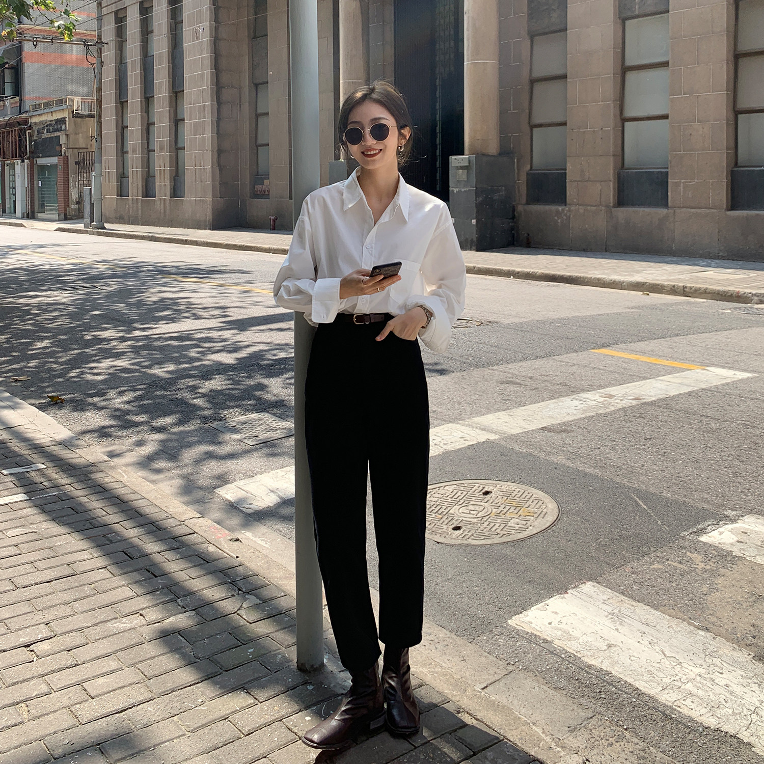 MULVAN white shirt women's long-sleeved inner match 2021 new Korean retro Hong Kong style loose casual all-match top