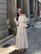 Mulvan French-Style White Off-Shoulder Knit Dress for Women, Elegant Long-Sleeve, Off-Shoulder, Waist-Cinching A-Line Long Dress