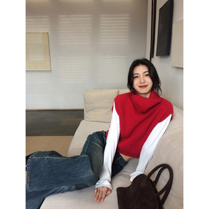 Mulvan【In Stock 20% off 】High-Neck Knitted Vest Women's Arctic Velvet Loose Pullover Sleeveless Sweater