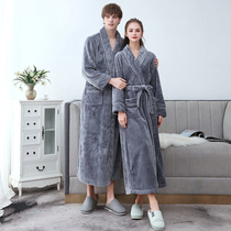 Autumn and winter thick coral velvet Robe Women winter plus velvet bathrobe men plus size long flannel pajamas bathrobe