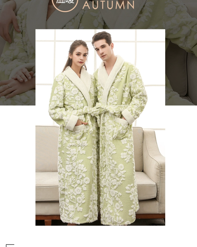 Mùa thu và mùa đông đôi áo choàng flannel dày nam và nữ jacquard áo choàng đôi cộng với dịch vụ nhà dài châu Âu và Mỹ