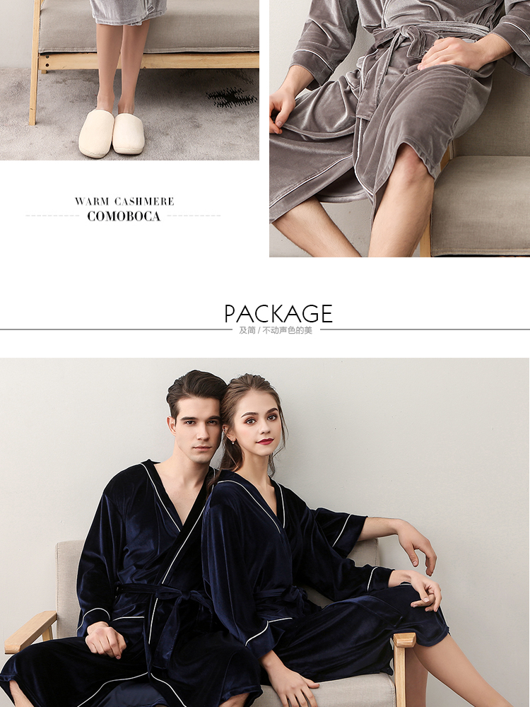Áo ngủ mùa thu đôi kimono Nữ dài phần nhung vàng bốn mùa áo choàng tắm Nam Nhật Bản đồ ngủ bằng lụa băng đồ ngủ nam