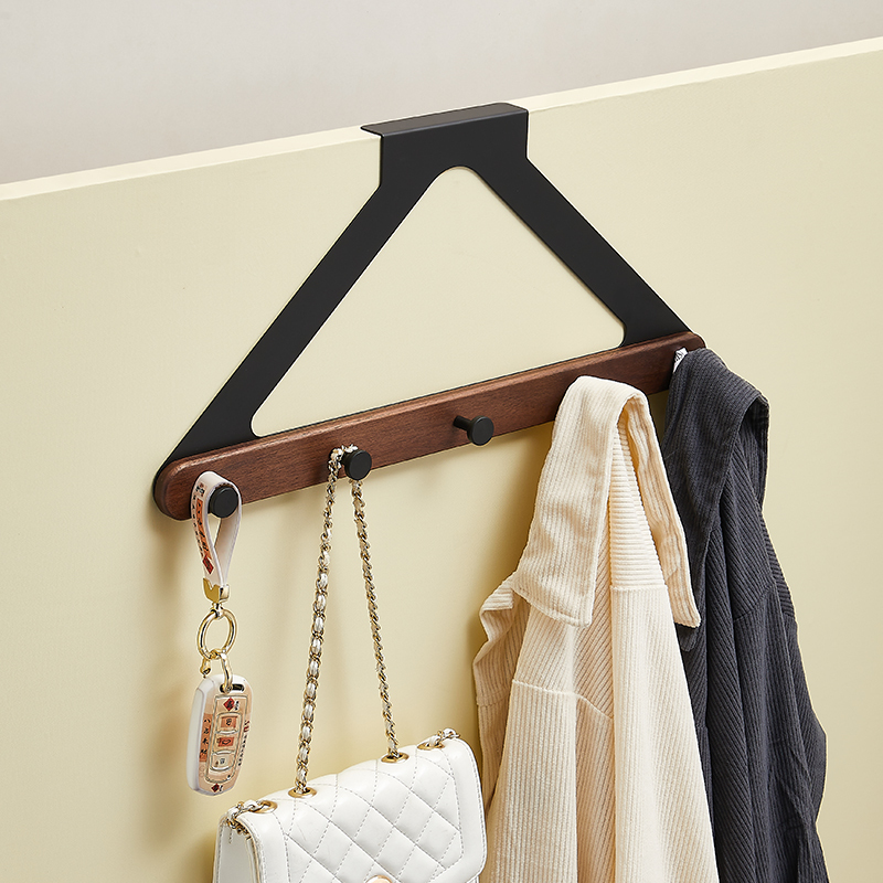 Walnut Wood Door Hook, No-Drill Solid Wood High-End Coat Rack, Wall-Mounted Bedroom Clothes Kitchen Storage Rack