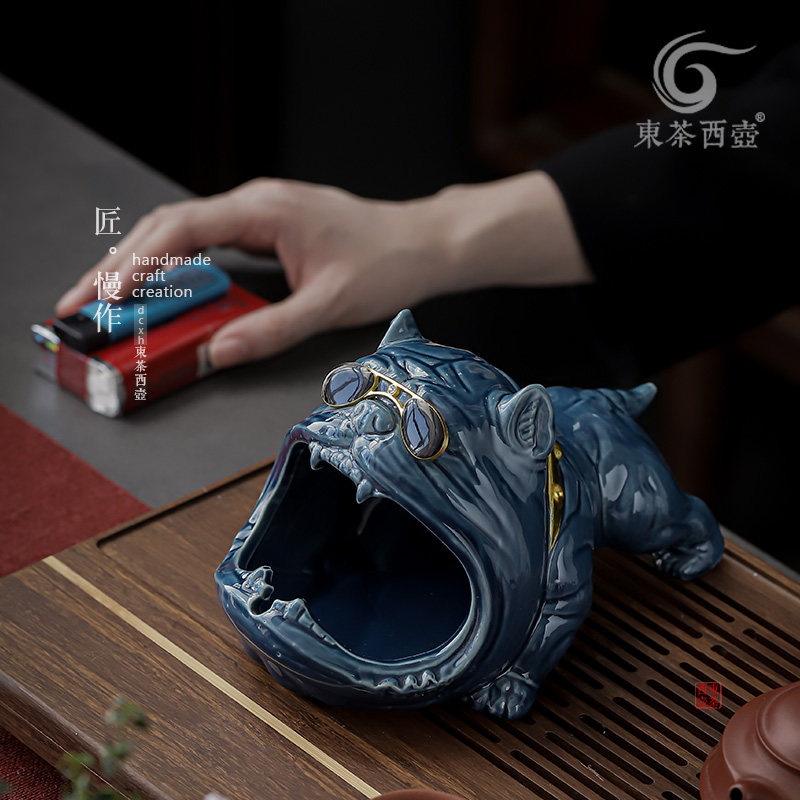 Ceramic Tobacco Ashtray Small Size Home Creative Cartoon Dog Bulldog Coarse Pottery Smoking-vat Living-room Smoking Box Containing Box Swing