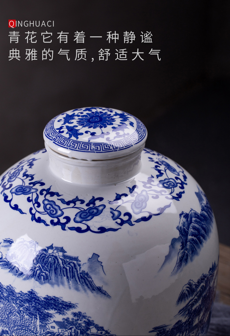 Jingdezhen ceramic wine jar mercifully jars winemaking 20 jins 30 kg sealed jars home it restoring ancient ways of blue and white porcelain