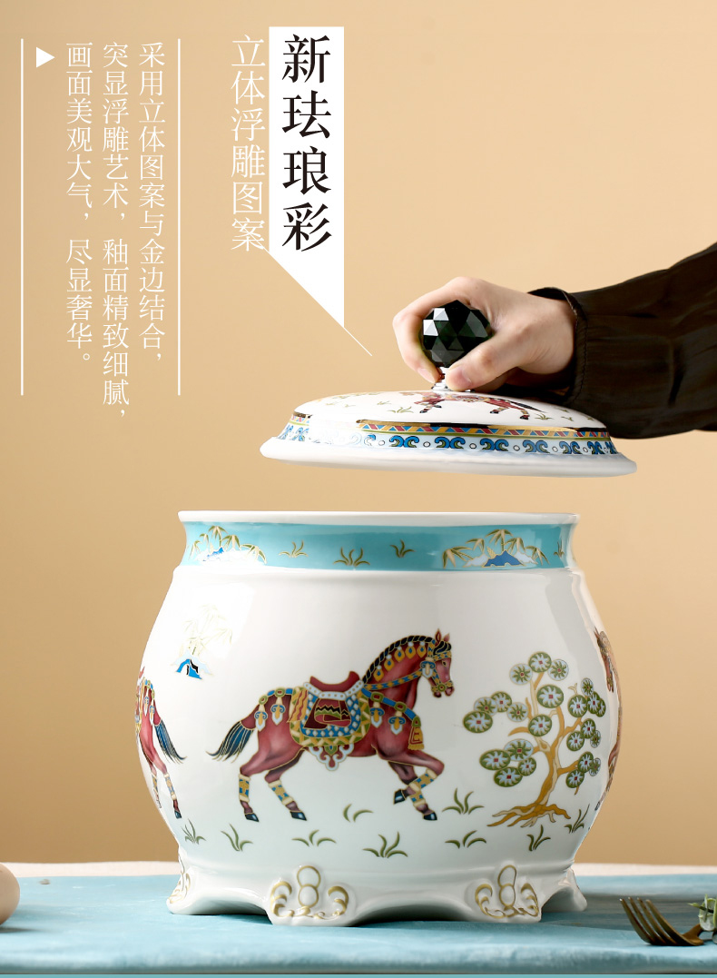 Jingdezhen ceramic barrel household northern wind meter box ricer box insect - resistant flour storage tanks seal 15 kg