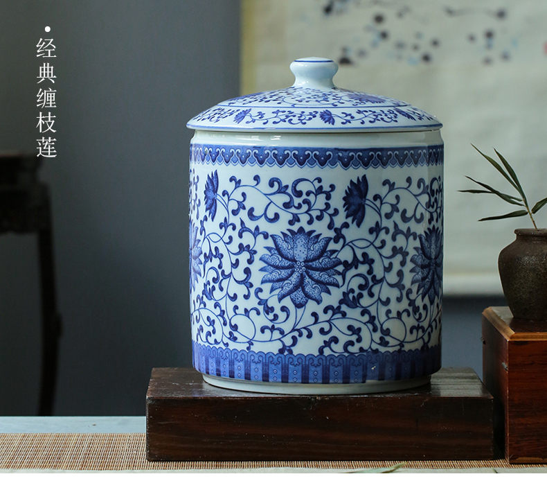 Barrel ricer box home furnishing articles large blue and white porcelain is jingdezhen ceramics caddy fixings' s seven cake store POTS